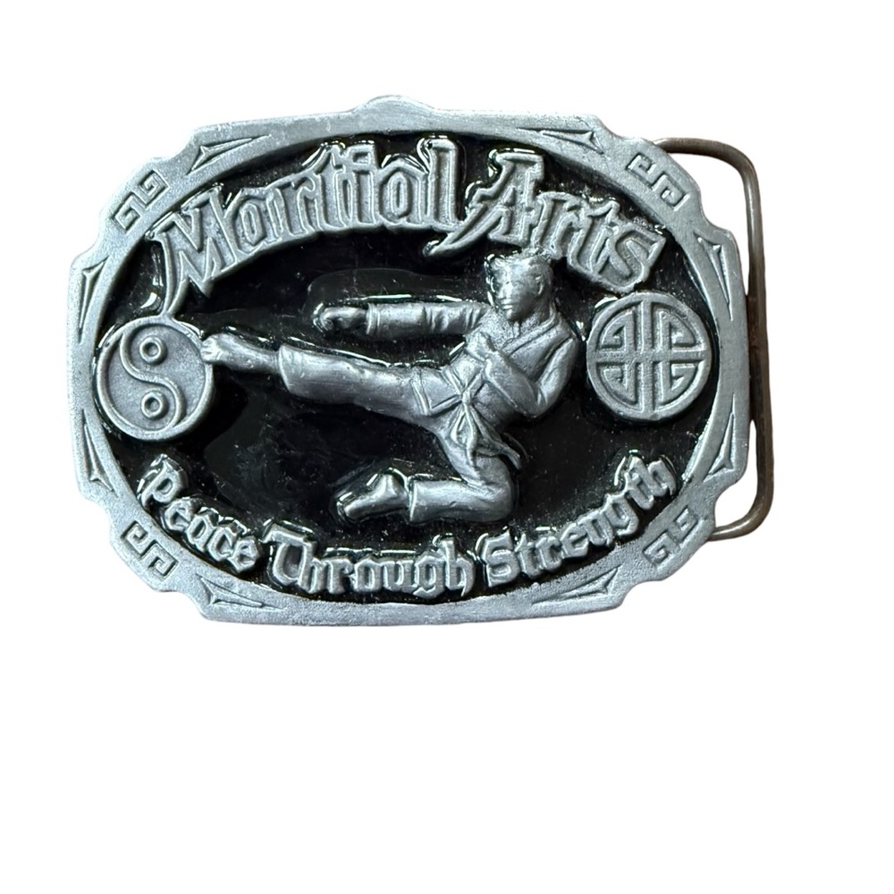 NEW Vintage Martial Arts Karate Metal Belt Buckle Made in USA Silver Black